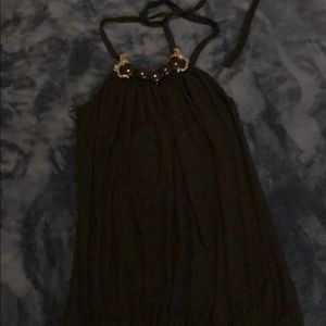 Sky black short dress with jewels.